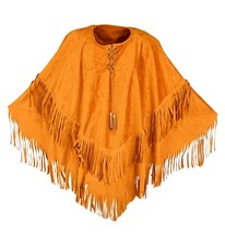 Brauner Unisex Fransen-Poncho Wildleder-Optik für Hippie Indianer Cowboy Cowgirl