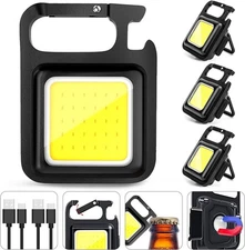 COB Keychain Flashlight - Rechargeable, 4 Modes, Magnetic Base & Bottle Opener