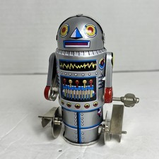 Vintage Retro Robot-7 Wind-Up Mechanical Tin Litho Toy Walking