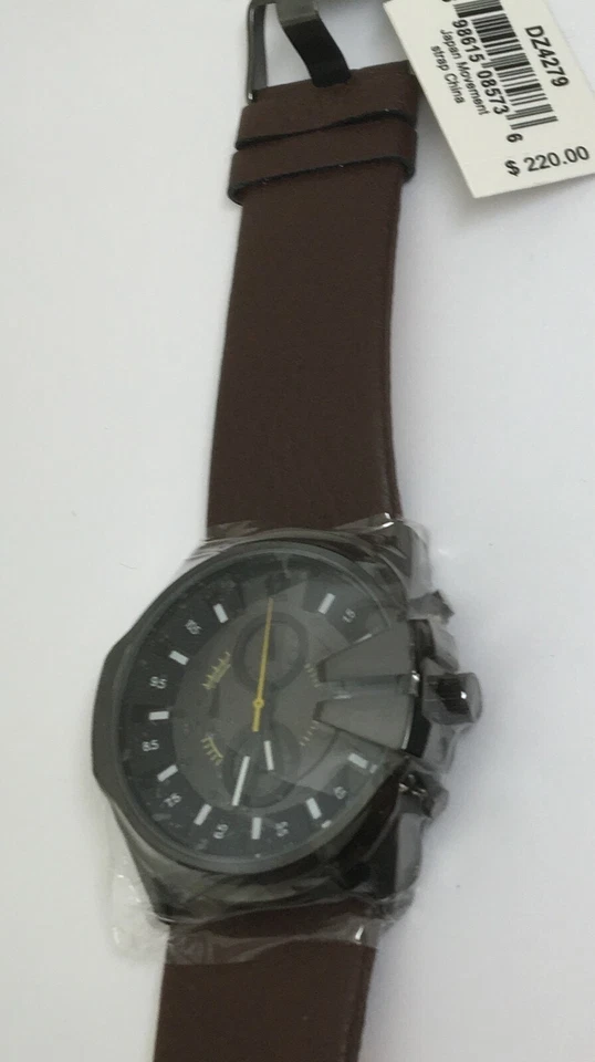 全新 Diesel DZ4279 男式 Master Chief 不锈钢 棕色皮革表带 无盒 — 第 4/4 张图片