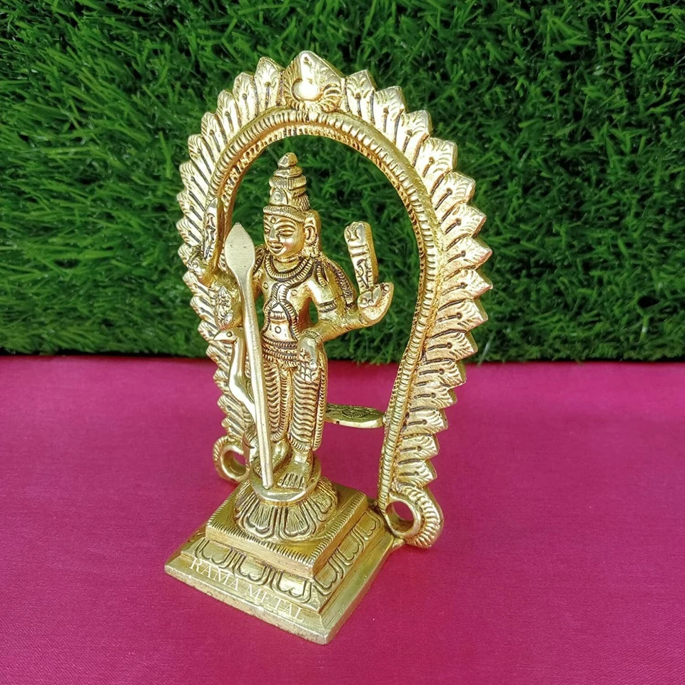 Brass Murugan Idol Statue For Home Office Temple Decor Antique Finish - Image 2 of 4