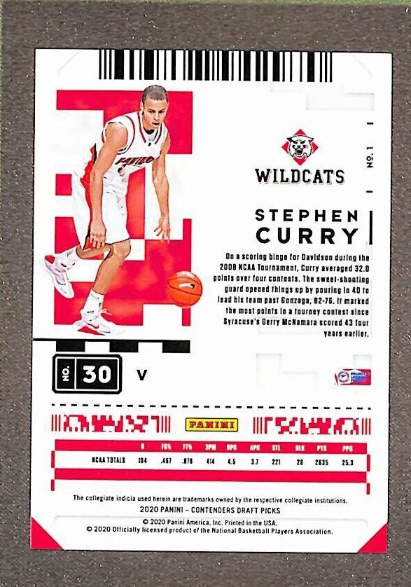 2020 Panini Contenders Draft Picks #1 Stephen Curry Red Sparkle Refractor SP /75 - Image 2 of 3