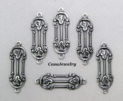 #1421 ANTIQUED STERLING SILVER PLATED FILIGREE 2 RING CONNECTOR - 6 Pcs