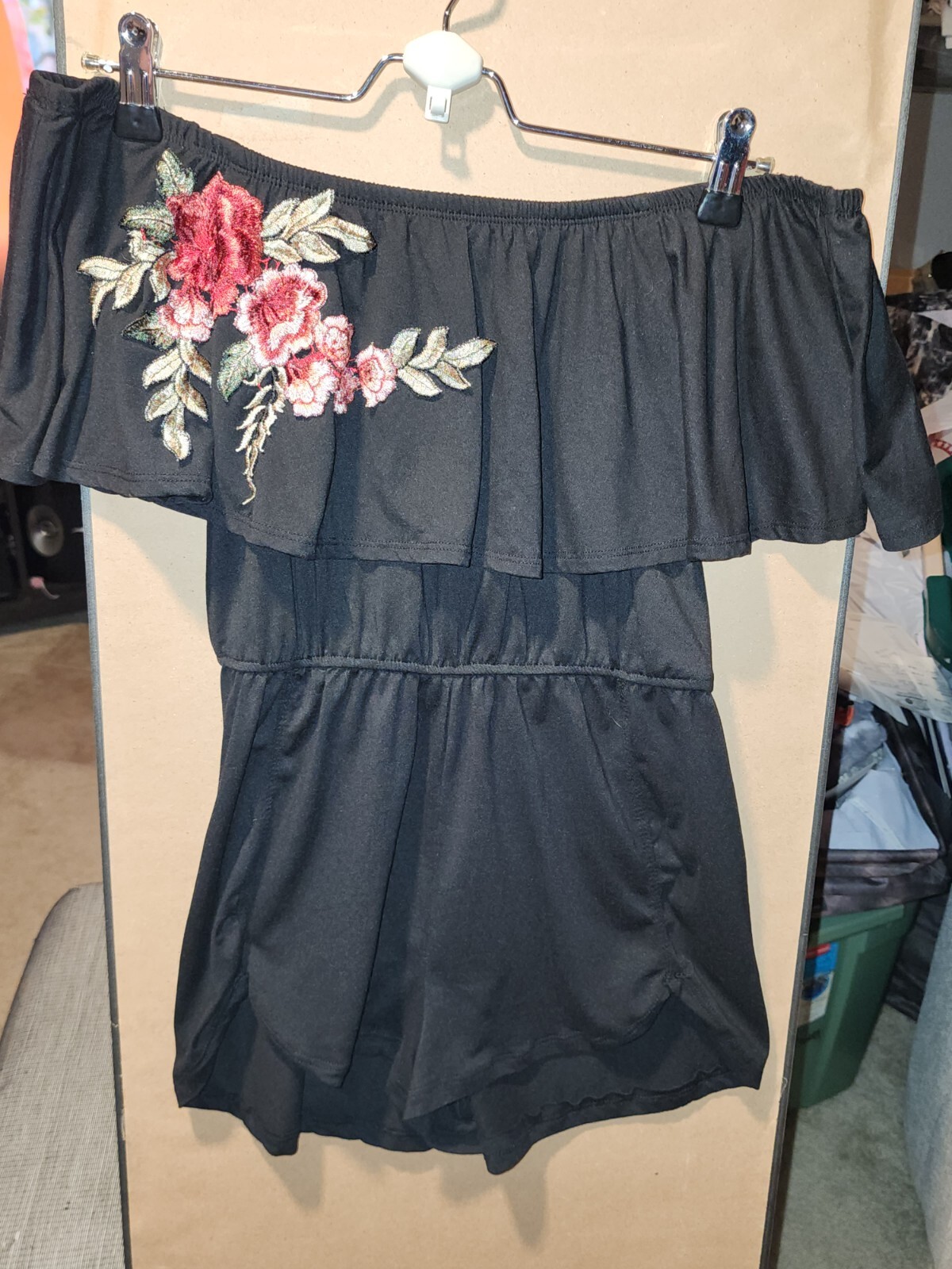 Rue21 Flower Applique Embroidered Off Shoulder Romper… Gem