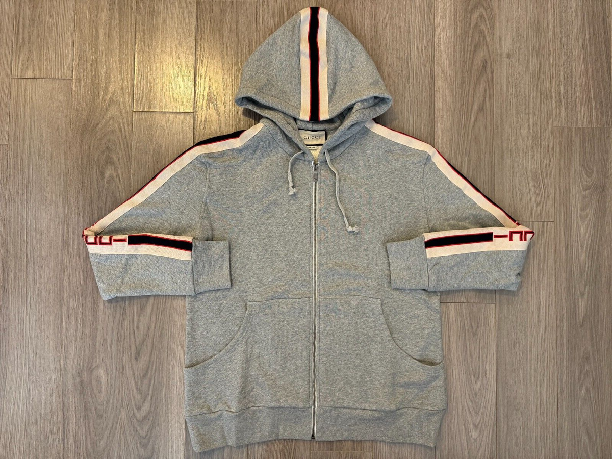 Gucci Stripe Hooded Zip-up Sweatshirt hoodie grey sz L | eBay Gucci Stripe Hooded Zip-up Sweatshirt hoodie grey sz L | eBay