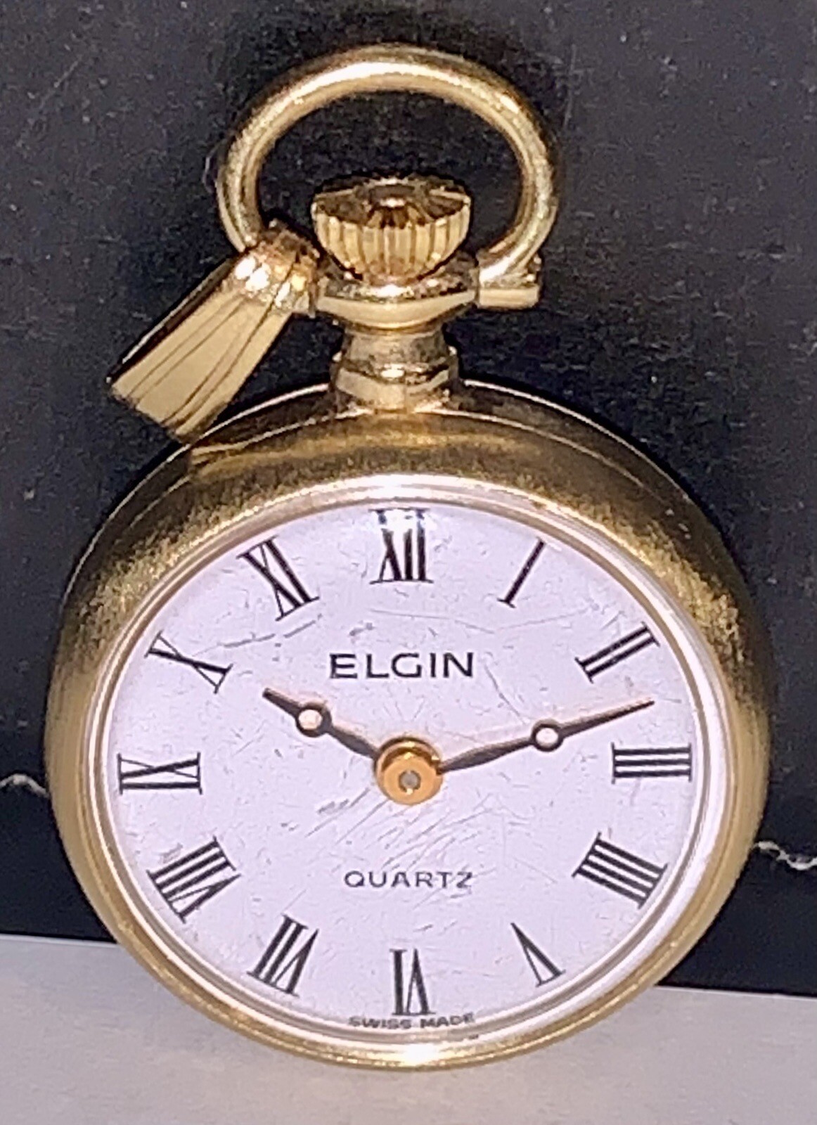 Orologio Vintage Elgin Ciondolo Quarzo Tono Oro Floreale Dipinto Retro