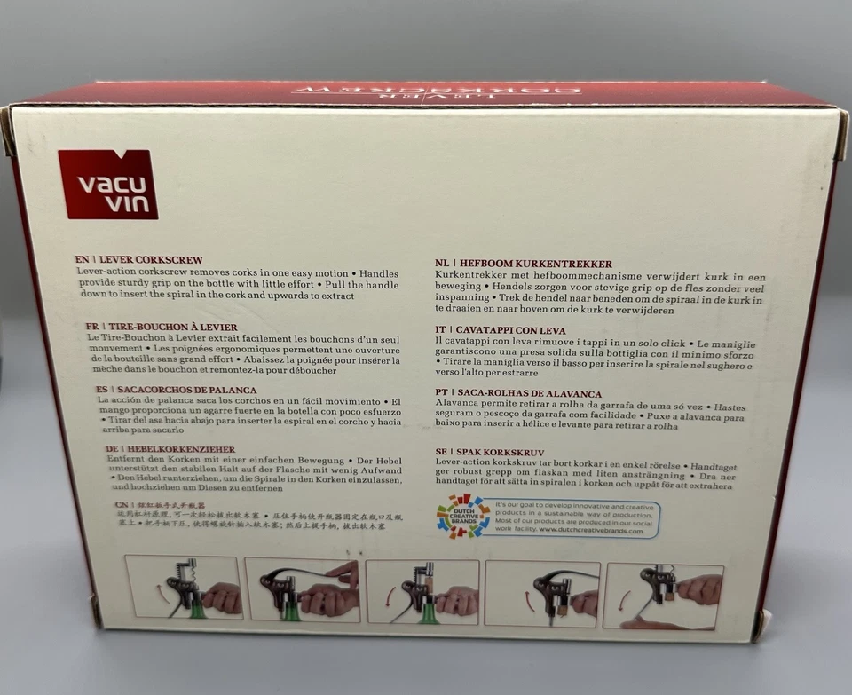 Sacacorchos Palanca Vacu Vin Palanca Horizontal Sacacorchos Abridor de Botellas Negro - Nuevo Foto 4 de 4