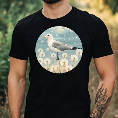 Mens Seagull Dandelion Print Cotton T-Shirt Size XS to 5XL