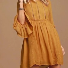 Lulu’s In the Meadows Mustard Yellow Crochet Lace Babydoll Dress Size XS