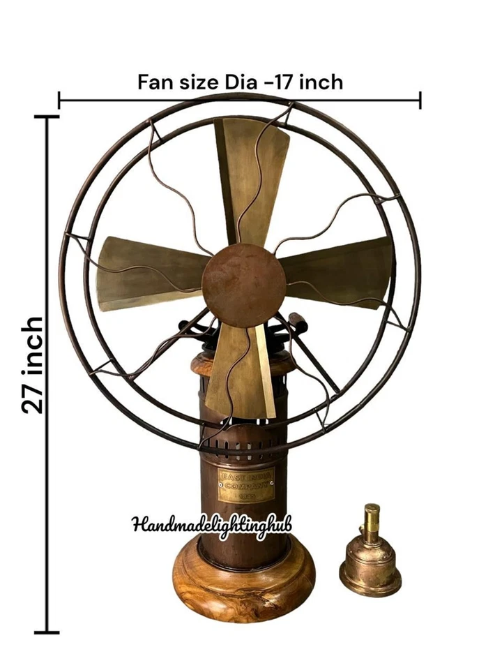 Ventilador de vapor de queroseno que funciona con aceite | Ventilador de mesa o piso retro de latón y madera | 27" Foto 2 de 4