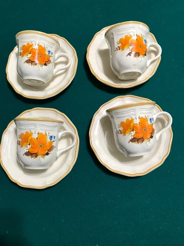 Mikasa Garden Club Flowerfest Mugs - Set Of 4 Japan EC452 Teacup And Saucer