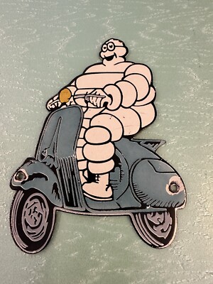 Porcelain Michelin Man Scooter Enamel Metal Sign Approx. 6'' x 4.5''