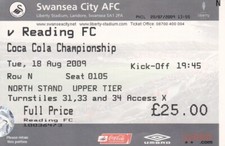 Swansea City v Reading Ticket Stub 18 August 2009 Championship