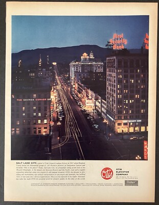 1958 Otis Elevator Company Salt Lake City Street View Color Vintage Print Ad