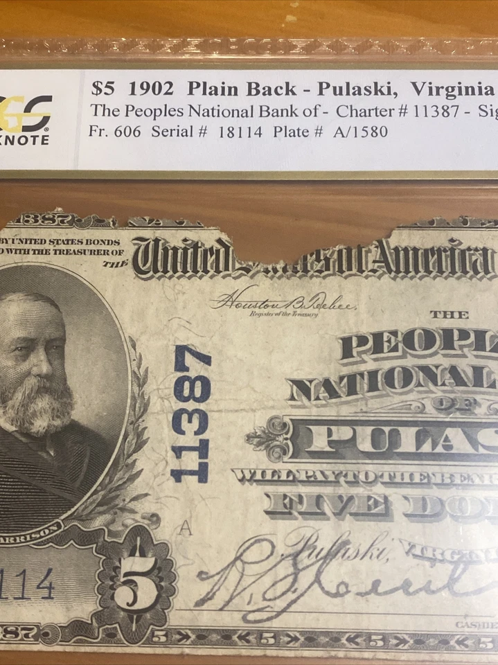 PCGS BANKNOTE CHOICE FINE 15 $5 1902 PLAIN BACK - PULASKI,VIRGINIA 1/1!!! - Image 3 of 4