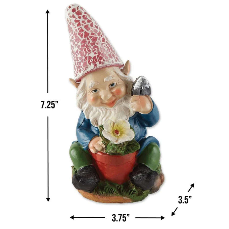 Gnomo de jardinería solar con flor jardín estatua escultura exterior patio patio decoración Foto 2 de 4