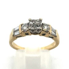Vintage 14K Yellow Gold Princess Diamond Quad Top Accent Engagement Ring