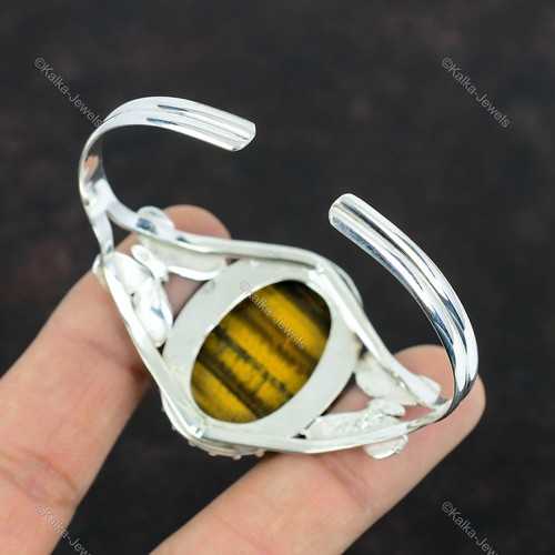925 Sterling Silver Tiger's Eye Stone Bezel Wedding New Butterfly Bangle Jewelry - Picture 6 of 6