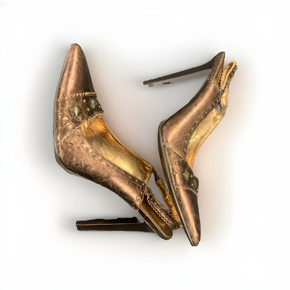 CARLOS SANTANA 8.5 M Vixen Leather Pointed Toe Sling Back Pump Heels Studded - Image 4 of 4