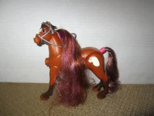 Just Play Jointed Horse head moves brown/pink mane EUC 7X5