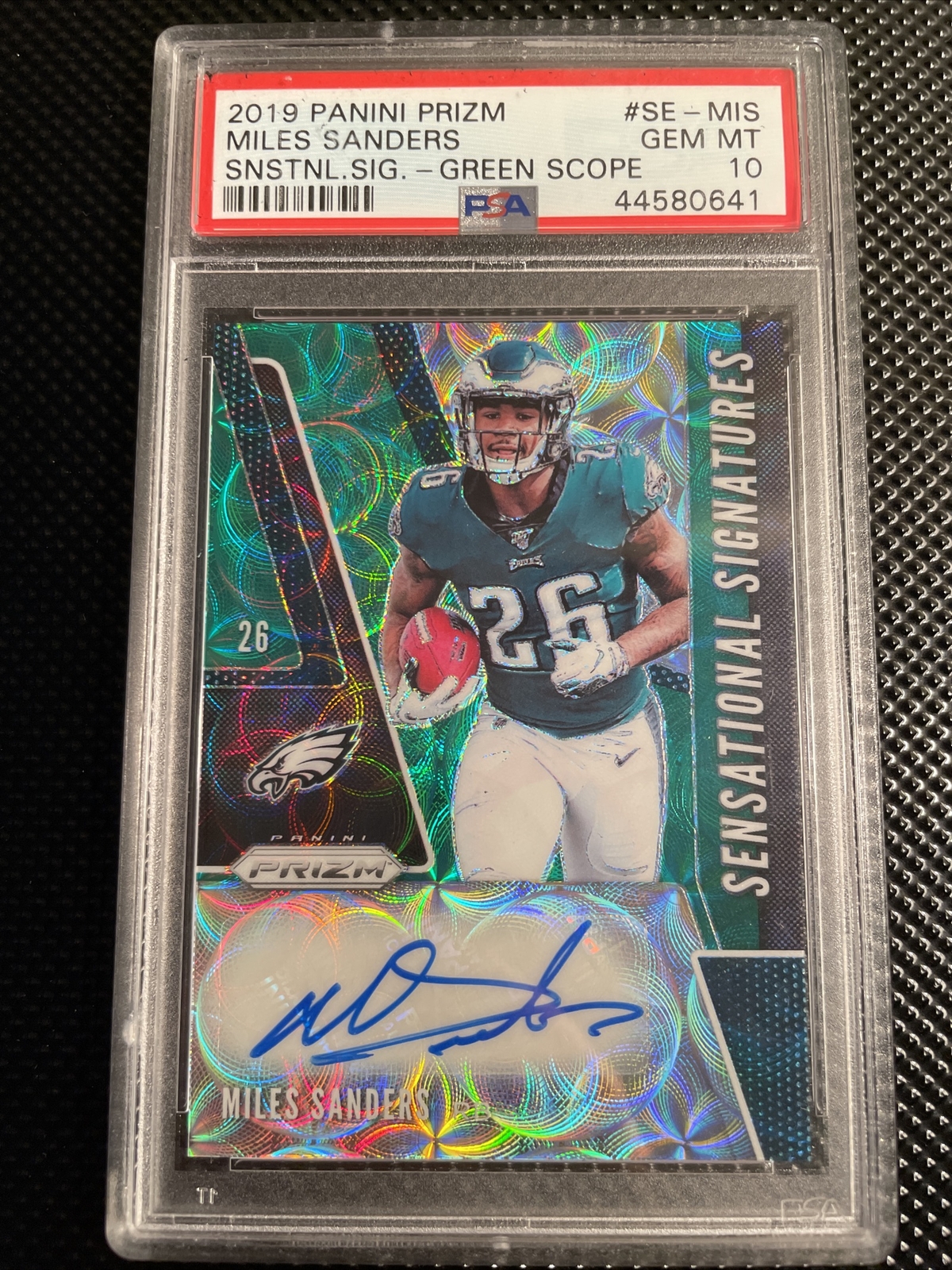 Miles Sanders Panini Prizm Sensational Signatures #SEMIS Green Scope