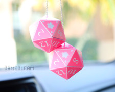 D20 Car Dice 2 Sakura Cherry Blossom - Pink White Holographic Mirror Charms