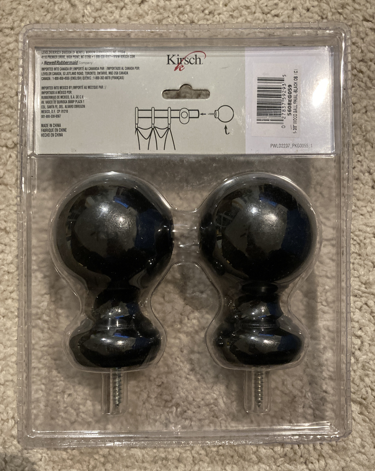 Kirsch Wood Button Ball Finials for 1 3/8" Diameter Pole Black 5608EG.059 for sale online eBay