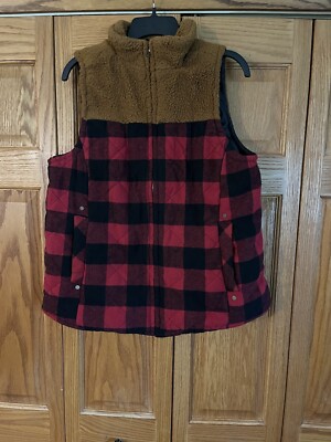 Women’s vest buffalo plaid sherpa zip up faux fur quilted womens Size XL 