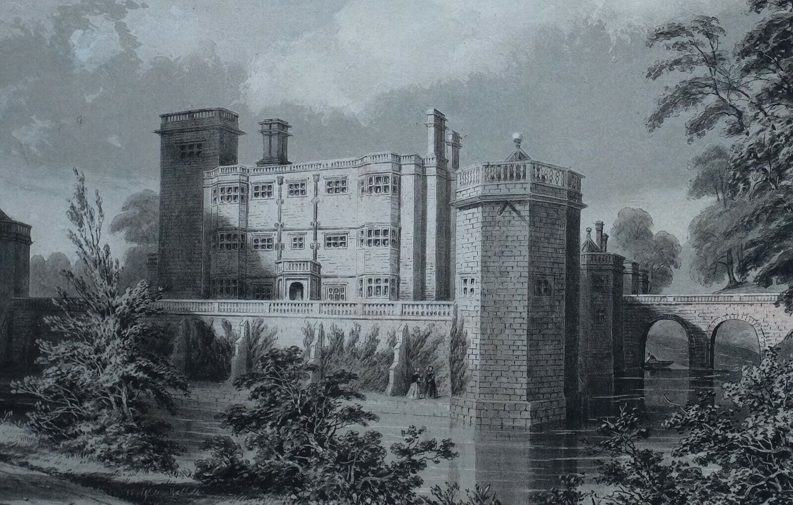 1845 Antyczny druk Caverswall Castle Staffordshire Bardzo popularny, 2022