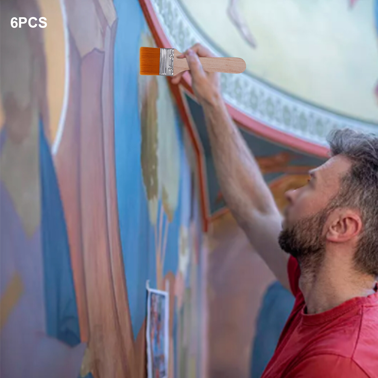 Nylon Paint Brush Pro Grade - Paint Brushes - 6 Pack Variety Angle Paint Brushes