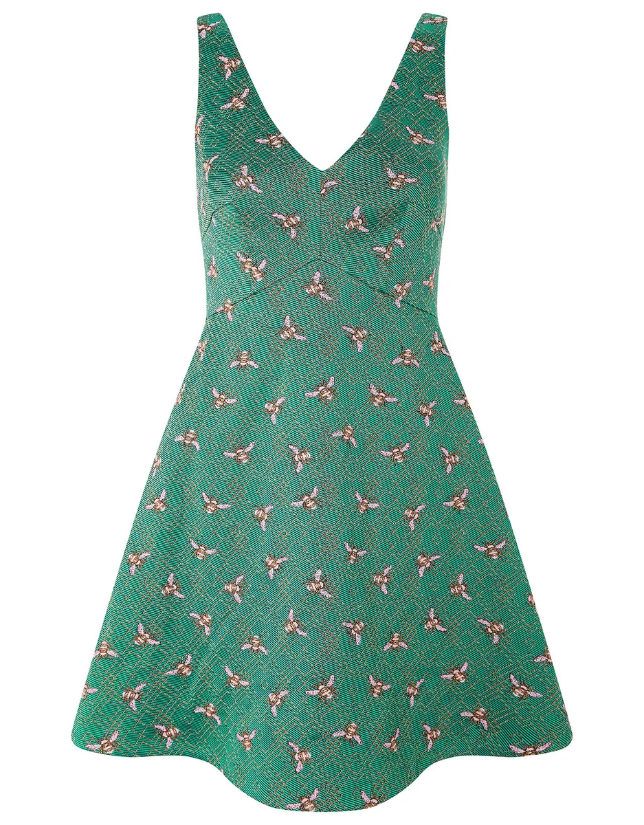 MONSOON BEA JACQUARD DRESS SKATER V-NECK BEE GREEN PINK ACCESSORIZE 10 38 6  | eBay