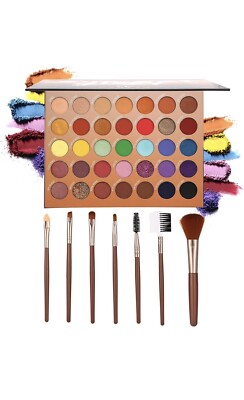 ETEDES 35 Farben hochpigmentierte Lidschattenpalette Make-up mit 7 Make-up Pinseln