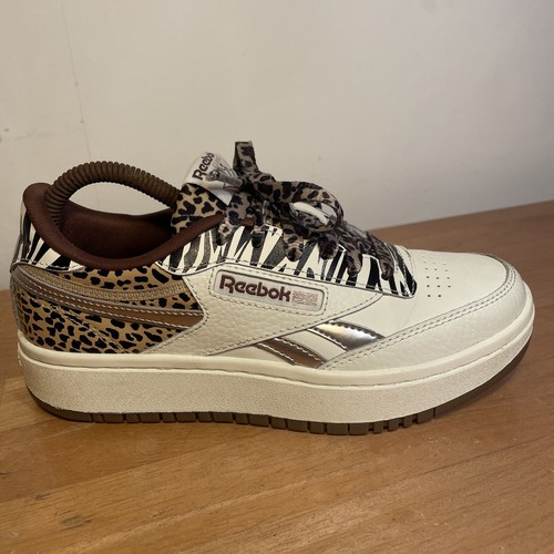 Reebok Club C Doble Venganza Estampado Leopardo Marrón Crema Mujer Talla Uk 3 Suela de Goma - Imagen 2 de 13