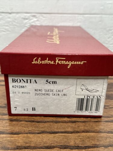 SALVATORE FERRAGAMO Vintage Suede Scalloped Accent Sz.7.5 B Black, Pink - Picture 9 of 10