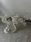 Double Candlestick Wigwam Pattern Federal Glass Depression Era Clear  (Set of 2)