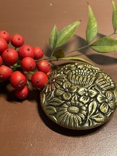Antique Gold Tone Brass Floral Large Button Forget Me Not Sunflowers