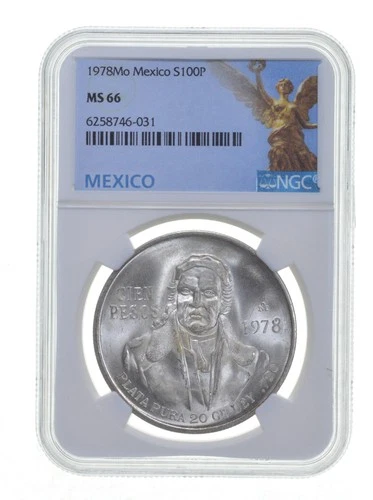 MS66 1978 MEXICO SILVER 100 PESOS S100P NGC STELLAR LUSTER GEM BU *4305