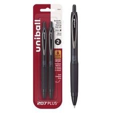 Uni-Ball 207 Black Retractable Gel Pens 2 Pack 1 Count Pack of 2 ,