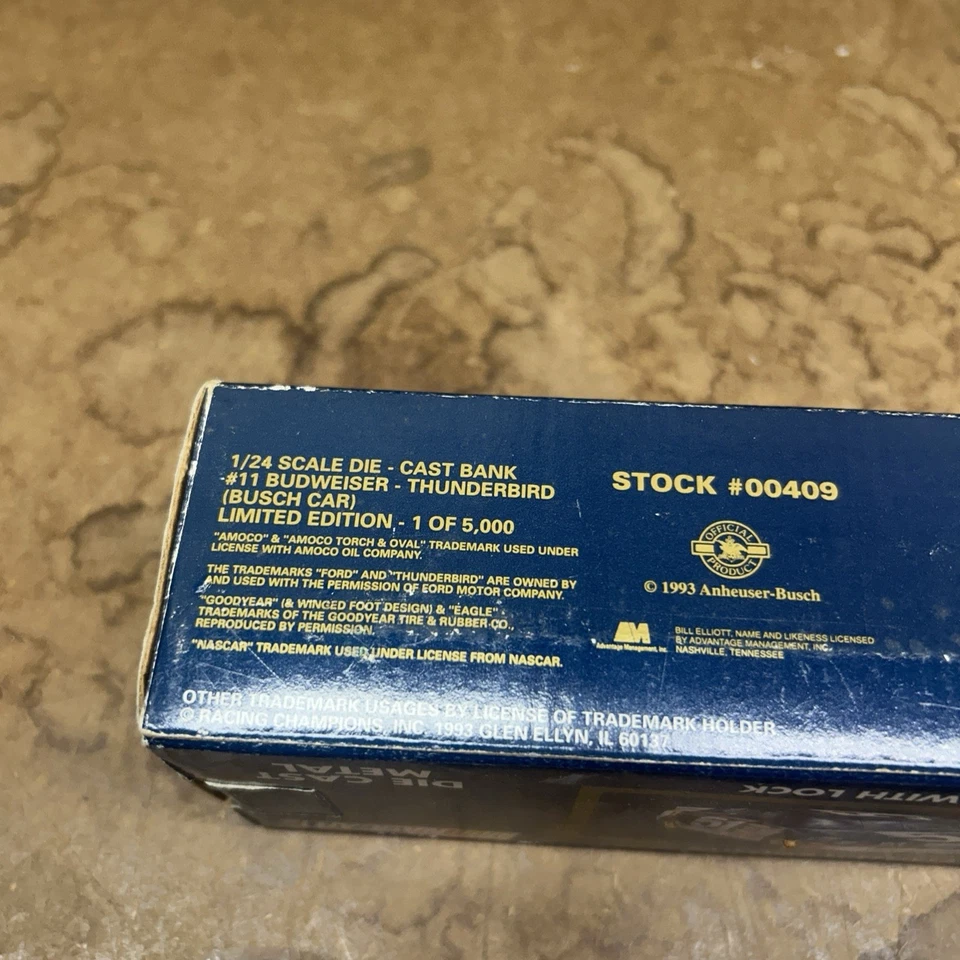 Racing Champions 1993 1:24 diecast NASCAR #11 Budweiser Busch 1 de 5000 bancos Foto 2 de 4