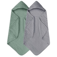 Organic Cotton Baby Towels 2 Pack - Hooded Bath Towels for Newborns