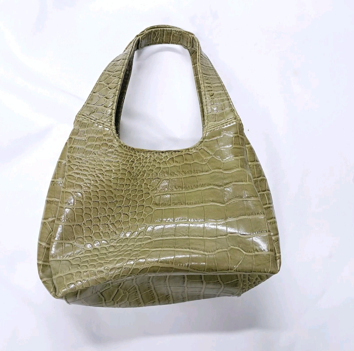 Vintage Y2K Crocodile Shoulder Bag Faux Leather Purse Green Grunge 