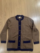 Appleseed  s Brown Navy Trim Button Up Cardigan Women Med Wool Blend Classic