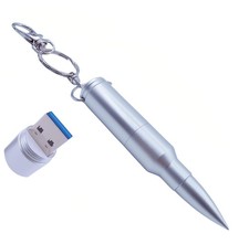 64GB Metal Shining Bullet USB 3.0 Flash Drive Memory Stick with Keychain,Silver