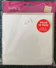 Pack of 10 white cards and envelopes 13 x 14cm - new in sealed bag