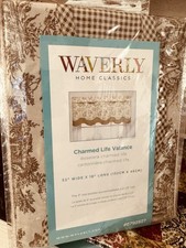 New WAVERLY CHARMED LIFE Cotton Linen Valance Beige Brown Toile 52"x 18 Classic