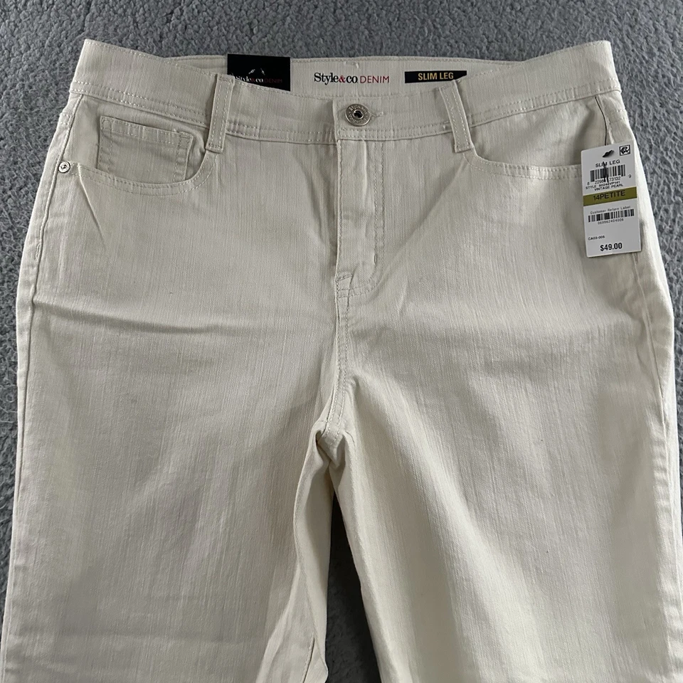 Pantalones de mezclilla para mujer Style & Co vintage perlados talla 14P pierna ajustada elástica mezcla de algodón Foto 2 de 4