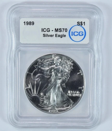 1989 American Silver Eagle ICG MS70 Perfect Gem BU $1 ASE .999 Silver Slab