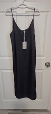 Everlane Elegant All Black Satin Feel Slip Dress With Side Slit- NWT