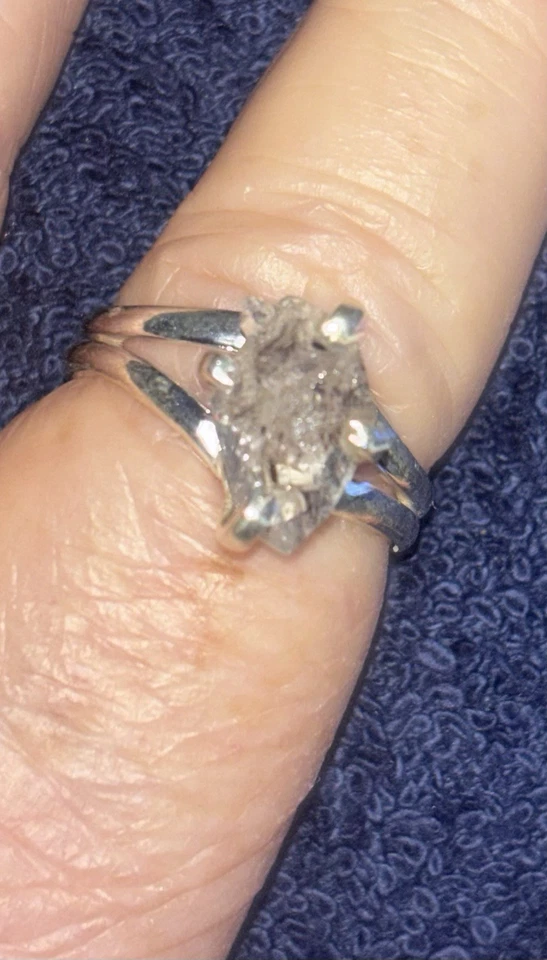 Banda Herkimer Diamante Natural Corte Crudo Plata de Ley 925 Foto 3 de 3