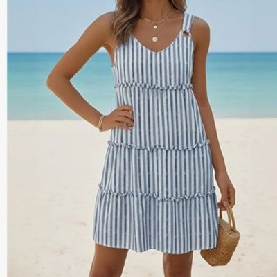 ETCYY Women's Boho Striped Sundress Beach Cover Up Tank Dress Size Large NWT